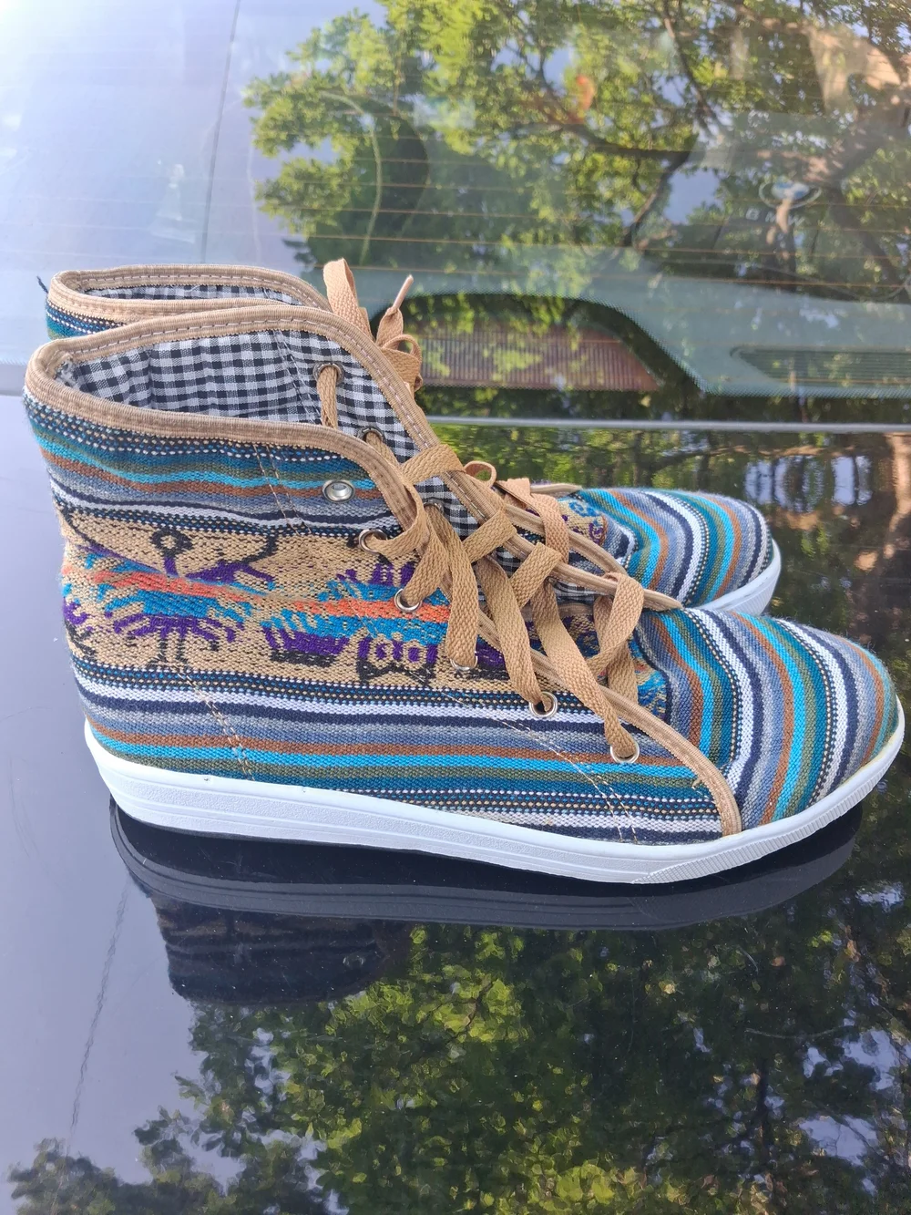 Source Unknown Turquoise Blue Striped High-Top Sneakers